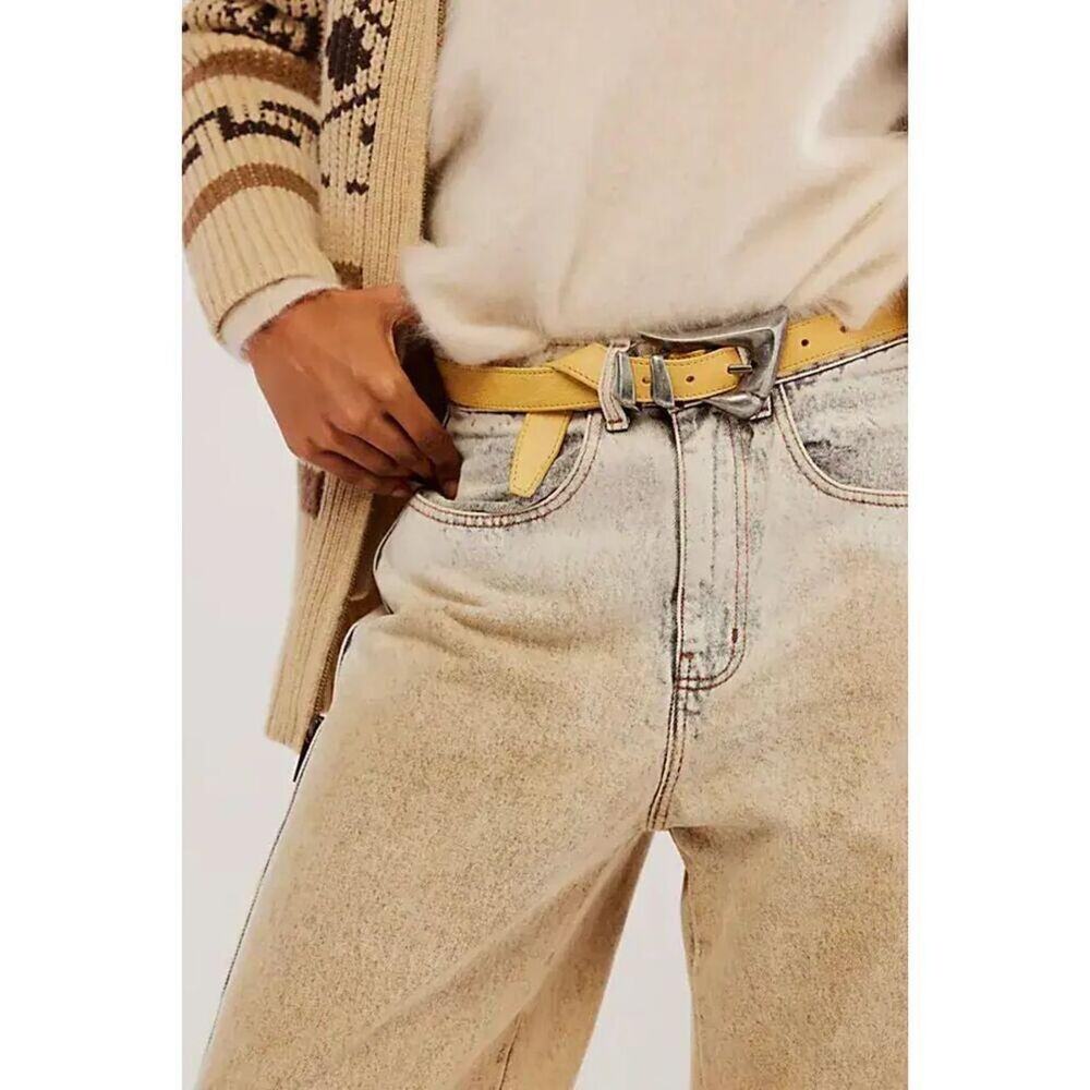 NWOT Free People Billie Honey Yellow Leather Belt S/M